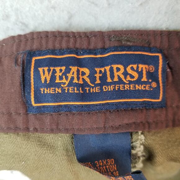 Wear First Cargo Pants Mens 34x30 Khaki Casual Cotton Utility Pockets Belted - Picture 12 of 13